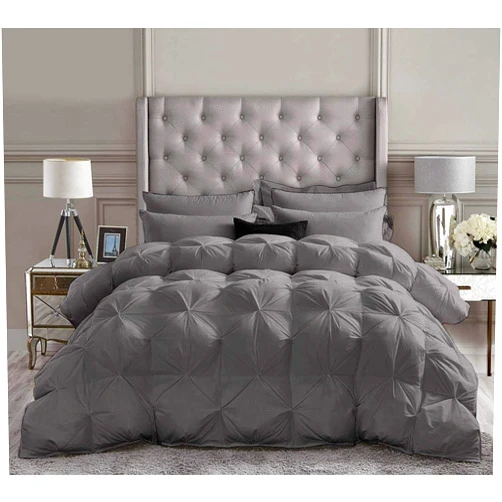 Wega Linen Pinch Pleated Comforter (5 Piece) Corner Tabs 100% Cotton Premium Baffle Pintuck Comforter Set Goose Down Dark Grey-King/Cal King Decorative Comforter All Season Breathable 4 Pillow Shams