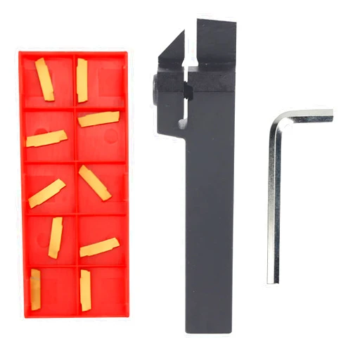 Fafeicy Lathe Separation Tool, 100mm CNC Turning Holder Boring Bar Tool with 10 Pieces MGMN200-G Inserts+Key, CNC Turning Tool Holder, CNC Lathe Tool Carbide Blade for Stainless Steel