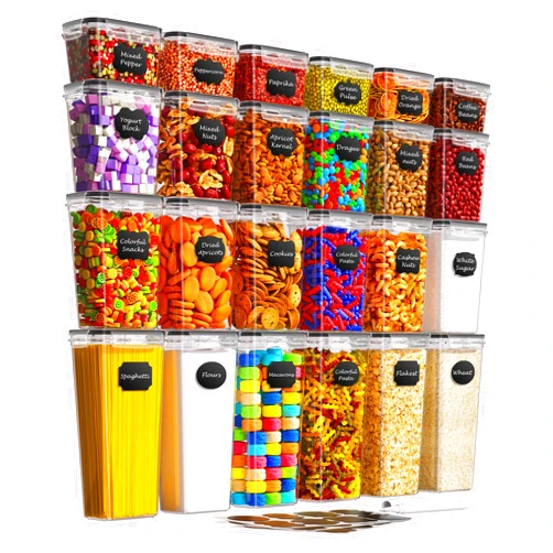 KEMETHY Airtight Food Storage Containers with Lids, 24 PCS Kitchen and Pantry Organization Canisters, BPA-Free, PVC-Free, Food-grade Plastic Leak-proof Jars for Cereal, Flour, Sugar, Extra 24 Labels & Marker