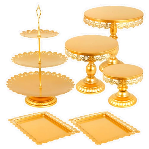 uyoyous Gold Cake Stand Set 6 Pcs Cupcake Stand Metal Cake Stand Gold Dessert Table Display Set for Wedding, Birthday, Anniversary, Baby Shower, Party, Halloween, Thanksgiving