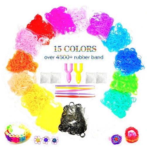 MEGANEOPRE 4500+Pcs Loom Bracelet Bands Refill Kit in 15 Color with 200 Clips, 5 Hooks, 1 Loom, Premium Rubber Band Bracelet Kit Bracelet Making Kit for Bracelet Making DIY Crafting Gift (4700+)