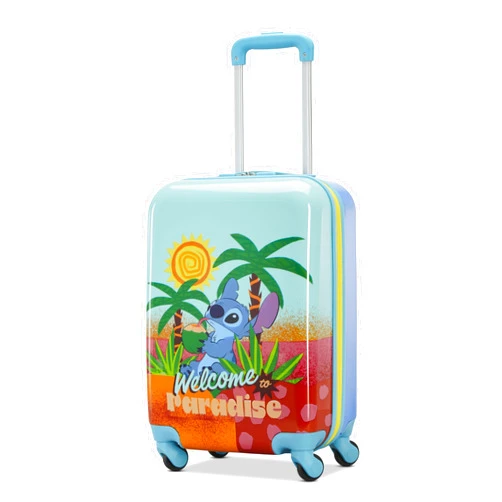 American Tourister Disney Stitch Carry-On Luggage - Airline Approved, Durable Hardshell - Roll Confidentially with Spinner Wheels & Colorful Adjustable Handle