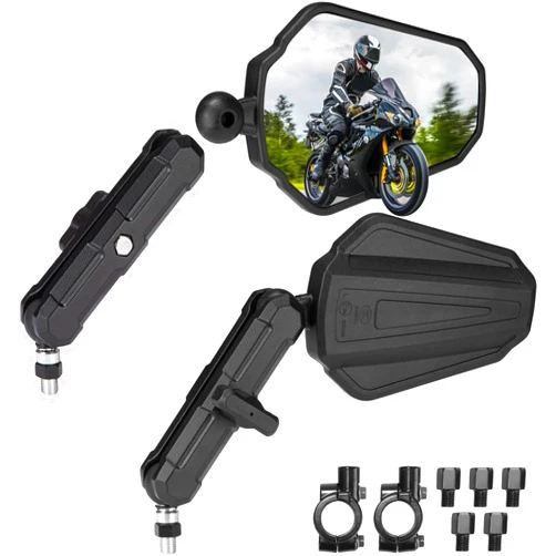KEMIMOTO Motorcycle Side Mirrors M8 M10 Bolt Handlebar Mount Adjustment Universal Adventure Rearview Mirrors Convex Foldable 360 Degrees Compatible with ATV Scooter Dirt Bike