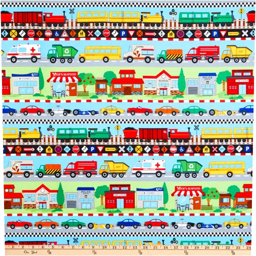 Northcott Around Town Border Stripe Fabric, Green Multi Yard