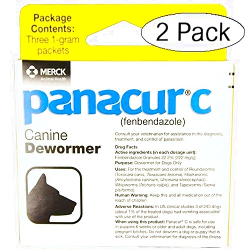 Panacur C Canine Dewormer Dogs 1 (3 Packets) Gram Each Packet Treats 10 lbs (Twо Расk, Yellow)