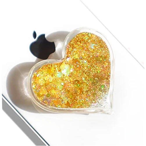 G GRIPONG GRIPONG Glitter Heart-Shaped Quicksand Glitter Phone Grip - Secure Handling, Easy Attachment, Compatible with Multiple Devices (Gold)