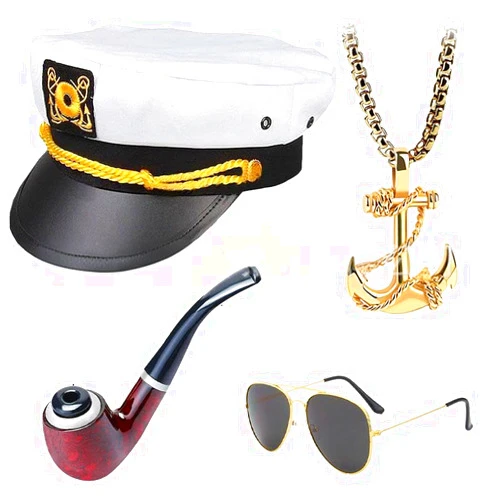 Mbpersist Sailor Captain Navy Outfit Costume Accessory Set-Hat Cap Sunglasses Scarf Necklace for Adults Halloween Cosplay