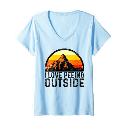 I Love Camping & Hiking Apparel For Camper & Hiker Womens I Love Peeing Outside Vintage Camping Retro Hiking V-Neck T-Shirt