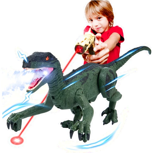 BubZeex Remote Control Dinosaur with Indicator Light Chasing, Auto Spray&Roar, Realistic Walking Velociraptor Dinosaur Toys for Kids, Gifts for Boys Girls, Green