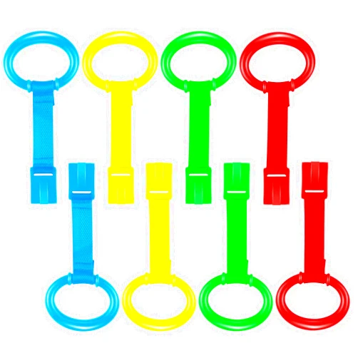 Sumind 8 Pieces Baby Pull up Rings for Playpen Baby Crib Pull Ring Baby Walking Exercises Assistant Bed Stand up Hanging Tool for Infant Toddler Practice