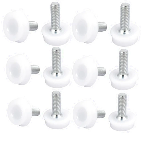 uxcell D25 M8x20mm Plastic Base Furniture Glide Adjustable Leveling Foot White Silver Tone 12pcs