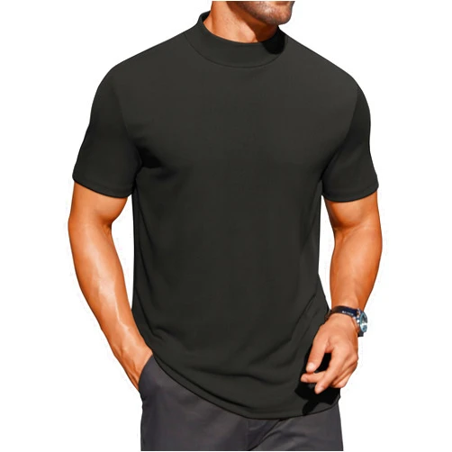 COOFANDY Mens Mock Turtleneck Shirts Short Sleeve Casual Basic T-Shirts Ribbed Solid Pullover Tops