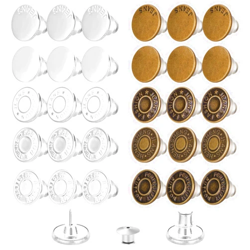 Feeona 30 Sets Adjustable Button Pins for Jeans, Jean Buttons for Loose Jeans, No Sew No Tools Instant Replacement and Reusable Metal Snap Tack Pants Button Tightener