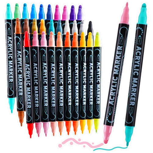 Nauets 30 Colors Waterproof Dual Tip Acrylic Paint Pens, Dot & Fine Tip Premium Coloring Drawing Markers Set for Wood, Rock Painting, Canvas, Glass, Ceramic Surfaces and DIY Crafts Making Art Supplies