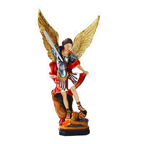 MOOCOCO St Michael Statue, San Miguel Arcangel Statue Figurine, Saint Archangel Michael Defeated Demon, Religious Saint Angel Statue, 8.7inch
