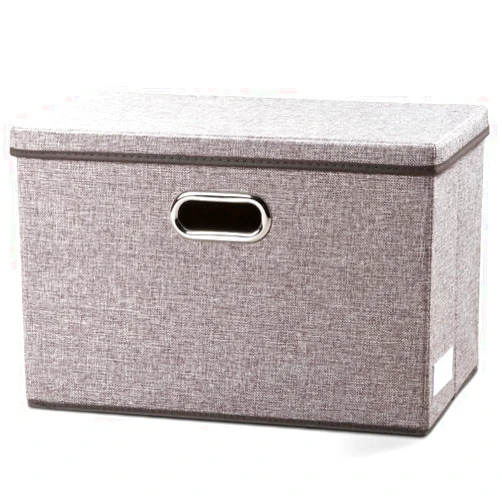 PRANDOM Large Foldable Storage Bin with Lid [1-Pack] Linen Fabric Decorative Storage Box Organizer Containers Basket Cube with Handles Divider for Bedroom Closet Office Living Room (17.7x11.8x11.8)