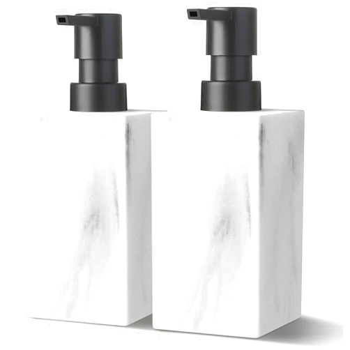 Kasunting White Marble Soap Dispenser, Resin Hand Soap Dispenser Bathroom, Soap and Lotion Dispenser Set with Pump, Hand and Dish Dispensers for Kitchen, 12 fl oz/350 ml Liquid Countertop Soap Bottle