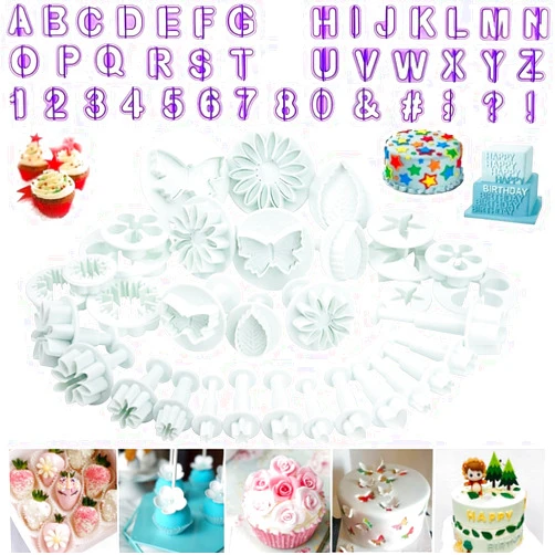 ELINKA Flower Fondant Cutters,73Pcs Cake Cookie Cutter Plunger Sugarcraft Alphabet Letters Decorating Tools,Sunflower Rose Leaf Butterfly Heart Star Carnation Hollow Calyx Cutter Molds,Icing Modelling Kit