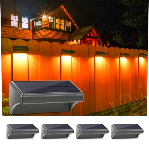 Aulanto Solar Fence Lights 4 Pack-Plus,100 Lumen Big Outdoor Solar Light IP65 Waterproof, Warm White and 10 RGB Modes,Fence Lights Otdoor Solar Lighting for Backyard,Garden,Fence,Wall,Deck,Stairs.