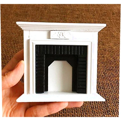EatingBiting 1:12 Mini House Miniature Fireplace Furniture Room Wooden Vintage Black White Fireplace, 1/12 Fairy Landscape, Handmade Craft Gift Vivid Design Home Decoration Mini Wood Fireplace
