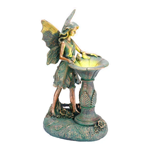 TERESA'S COLLECTIONS Fairy Garden Statues with Solar Outdoor Light for Outdoor Decor, Bronze Fairy Resin Garden Sculptures & Statues Decor, Yard Art for Lawn Housewarming Gifts for Mom 9.4