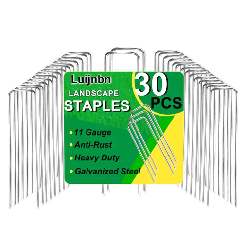 Luijnbn 30 Pack Lawn Staples, Premium Garden Landscape Staples, Galvanized Heavy-Duty Gauge Stakes, U-Shaped Tent Stakes, Anti-Rust Fence Netting Pins Ground Spikes, Sod Pins