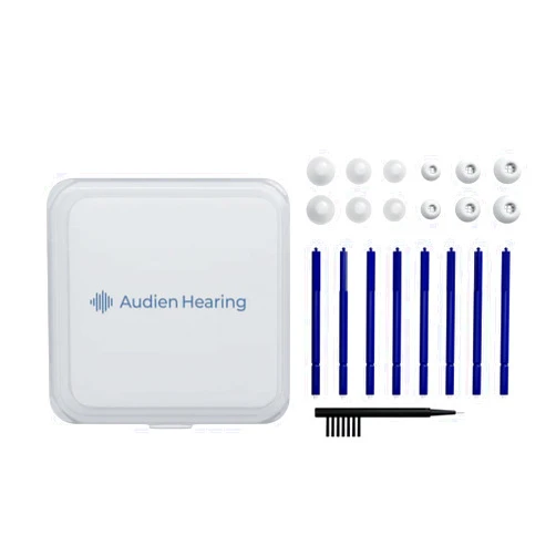Audien Hearing Aid Wax Guard Kit – Compatible with Audien Atom X and Atom Pro 2 Hearing Aids - Includes Protective Case, 12 Replacement Earbuds, 8 Wax Guards, Cleaning Brush with Screwdriver