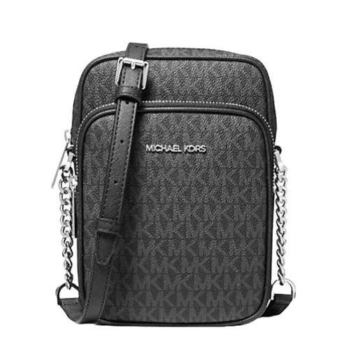 Michael Michael Kors Jet Set Travel Medium Logo Crossbody Flight Bag Black PVC