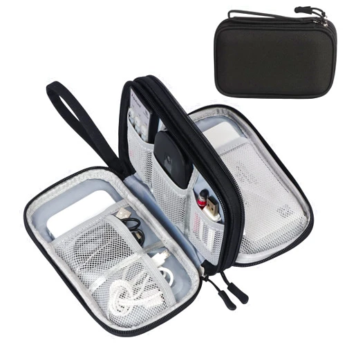 FYY Travel Cable Organizer Pouch Electronic Accessories Carry Case Portable Waterproof Double Layers All-in-One Storage Bag for Cord, Charger, Phone, Earphone Black