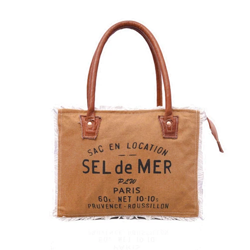 PARRYS LEATHER WORLD Sel De Mer Upcycled Large Upcycled Canvas Crossbody Bag & Cowhide Tote Bag, Cowhide Leather Handbag Bag for Women