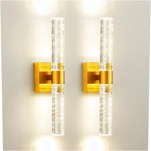 CCYCOL Gold Wall Sconces Set of Two - Modern Crystal Sconces Wall Lighting 12W 4000K LED Wall Sconce Dimmable Indoor Wall Light Fixtures for Bathroom Bedroom Living Room Hallway, 18 Inch