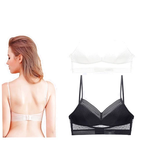 LELEBEAR Starry Bra-Low Back Wireless Lifting Lace Bra, Deep V Invisible Low Back Bra