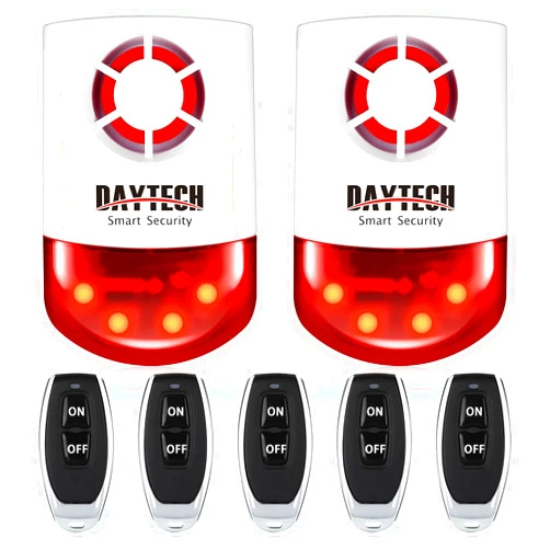 Daytech Strobe Siren Alarm Home Caring Loud Outdoor SOS Alert System 2 Red Flashing Siren,5 Remotes Panic Button for Store Home Hotel Jewelry Shop Security Alarm