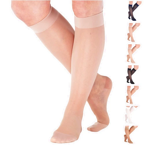 ABSOLUTE SUPPORT Made in USA - Compression Knee High for Women 15-20mmHg - Sheer Compression Support Stockings for Circulation during Flight, Travel, Airplane - Nude, 6X-Large - ATRAVEL101NU9