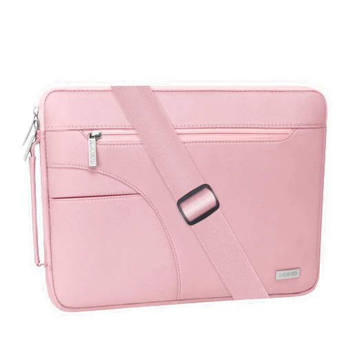 MOSISO Laptop Shoulder Bag Compatible with MacBook Air 15 inch M2 A2941 2023 / Pro 15 A1990 A1707, 15 inch Surface Laptop 5/4/3, HP Stream 14, Polyester Briefcase Sleeve with Side Handle, Pink