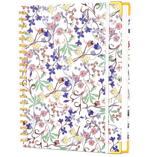 UEBZFOCS Cute Spiral Notebook Journal for Women, 200 Pages Lined Notebooks 8.5” x 11”, A4 Large Hardcover Spiral Journals with 100 GSM Thick Paper, College Ruled Notebook for Writing Work School, Purple Floral
