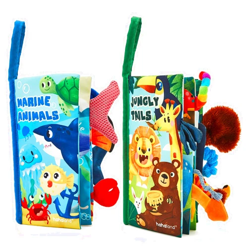 hahaland Baby Toys 0-6 Months Baby Books 2PCS, Baby Toys 6-12 Months - Soft, Crinkle, Squeaky, Sensory, Tummy Time Toys - Baby Christmas Stocking Stuffers Gifts