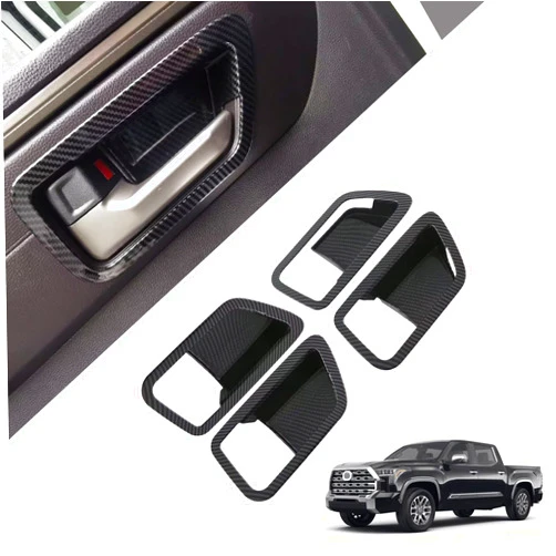 GZBFTDH Car Door Handle Bowl, Compatible for Toyota Tundra 2022 2023 Sequoia 2023 Accessories, Inner Door Handle Cover Frame Trim Protective Sticker Interior Decoration (Carbon