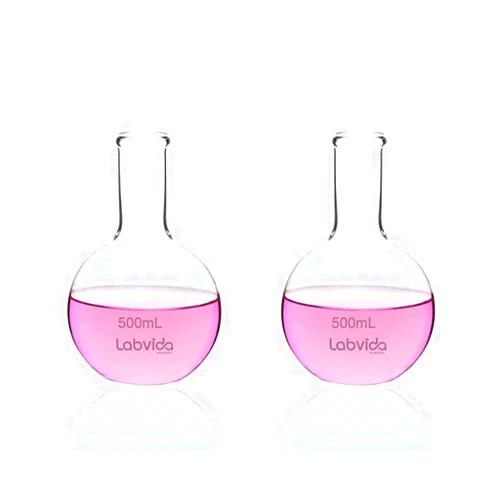 Labvida 2pcs of Glass Boiling Flasks of Flat Bottom, Vol.500ml, Borosilicate 3.3 Glass, LVD002