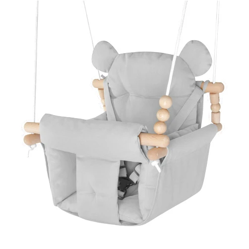 HAPPY PIE PLAY&ADVENTURE Baby Swing Outdoor Indoor, Secure Canvas Baby Swing,Wooden Baby Hanging Swing for Infant,Toddler Swing Seat,3-Point Adjustable Safety Harness,Mounting Hardware Included,Gift for Baby Boys Girls,Grey