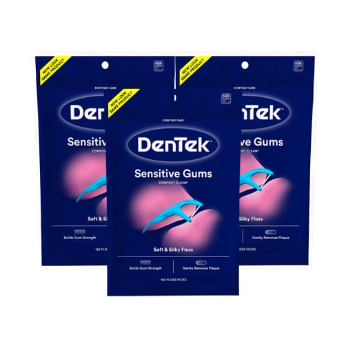 DenTek Comfort Clean Sensitive Gums Floss Picks, Soft & Silky Ribbon, 150 Count, 3 Pack