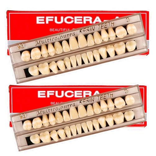 Geodurn 56 Pieces False Teeth, 2 Sets Whole Teeth Synthetic Polymer Denture Teeth, 23 Shade A3 Upper + Lower Dental Materials for Replacement, DIY, or Halloween