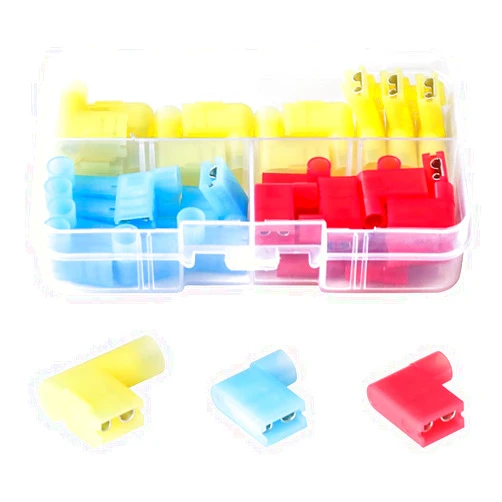 PONFY 35PCS Nylon Insulated Flag Spade Quick Disconnects Female Wire Connector 90 Degree Electrical Crimp Terminals Connector Assortment Set 22-18 16-14 12-10 Gauge