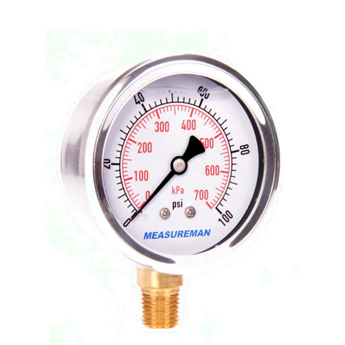 MEASUREMAN 0-100 PSI/kPa Water Pressure Gauge, Glycerin Filled,psi Gauge,for Home Water Pressure Test, 2-1/2’’ Dial, 304 Stainless Steel Case, 1/4’’ NPT Lower Mount