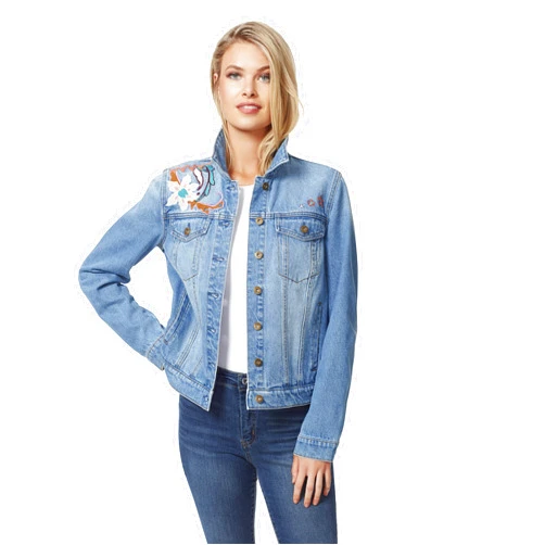 Jessica Simpson Womens Reagan Faded Destroyed Denim Jacket