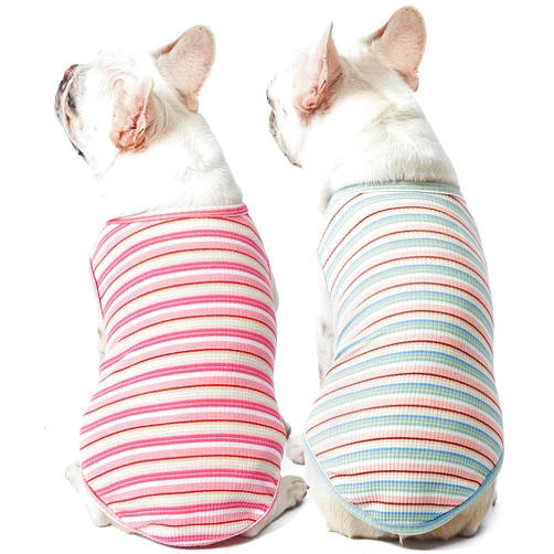 Knuffelen Dog Shirts Vest Cotton Striped T-Shirt, Sleeveless Stretchy Pet Clothes for Small Dogs, 2-Pack Soft Breathable Puppy Tank Top Cat Tee (X-Large, Pink,Rose)