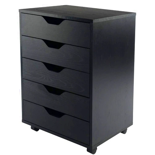 LeftCafe Mobile Drawer Filing Cabinet, Wood Vertical Storage Cabinet with Wheels for Home Office Storage Use (Black, 5 Drawer)