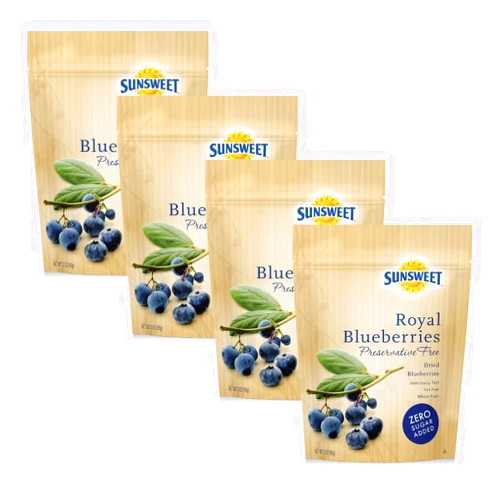 Sunsweet Royal Blueberries - Dried Blueberries No Sugar Added - Gluten Free, Preservative Free, Plant Based, Kosher - 3 oz - 4 Pack