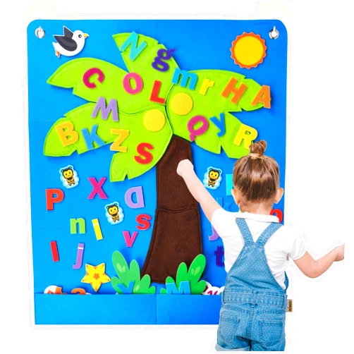 CHEFAN Felt Letter and Number Tree, Coconut Tree Alphabet Game, Felt Story Board Set for Early Education Storytelling, Felt Board for Wall Teaching Home Classroom Play