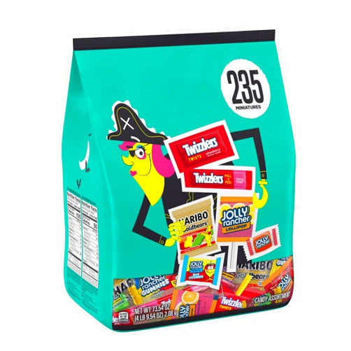 HERSHEY'S HARIBO, JOLLY RANCHER and TWIZZLERS Miniatures Assorted Fruit Flavored, Halloween Candy Bulk Bag, 73.54 oz (235 Pieces)